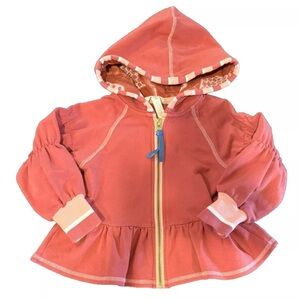EUC MATILDA JANE PINK BLAIR GIRLS ZIP FRONT RUFFLE HEM HOODIE - 2T